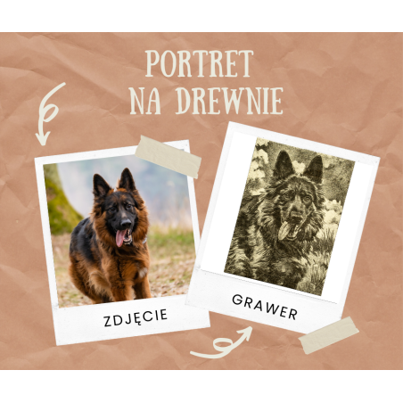 Portret na drewnie - w stylu rysunkowym