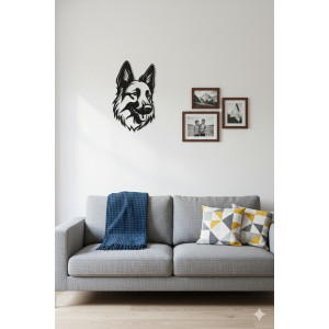 Owczarek na ściane dekoracja z drewna - czarna loft